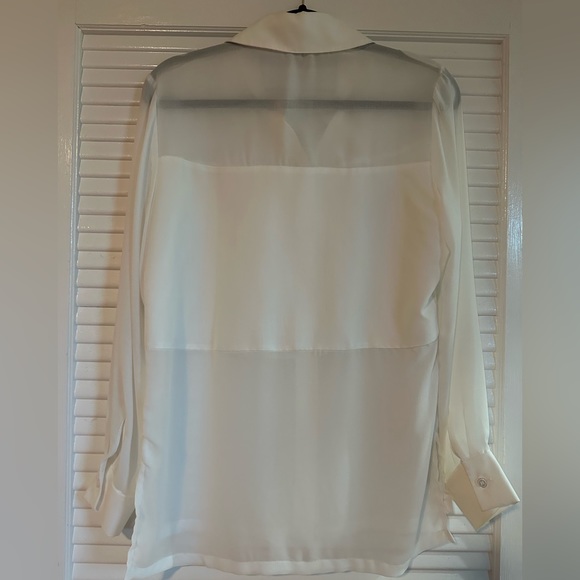 David Lerner “Marlo” solid & sheer button down blouse - Picture 5 of 6